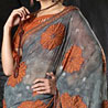 Grey Saree With Silver Zari Embroidery